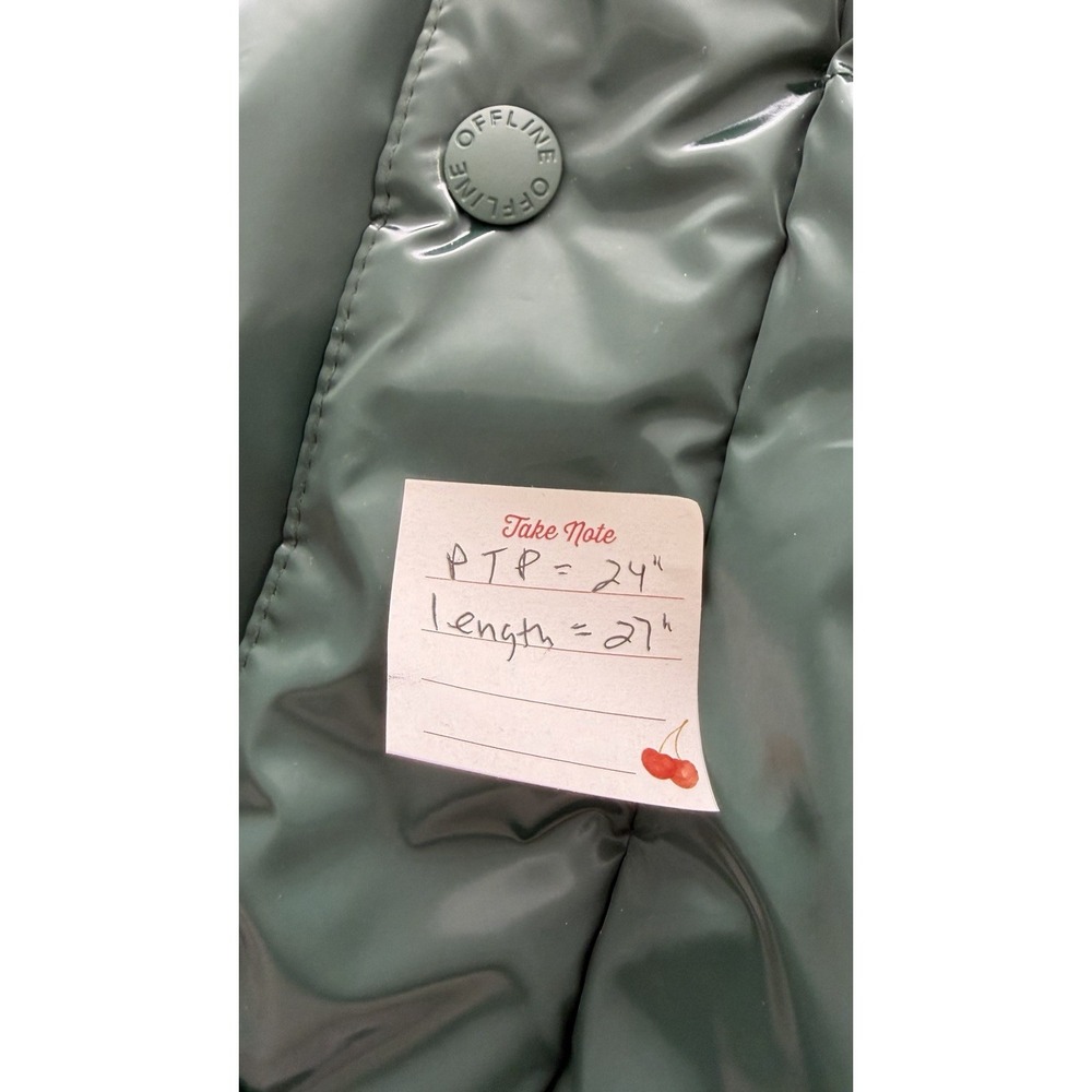 Offline By Aerie Green Shiny Glossy Puffer Vest Size XL Zip & Snap W/Pockets - Picture 12 of 12